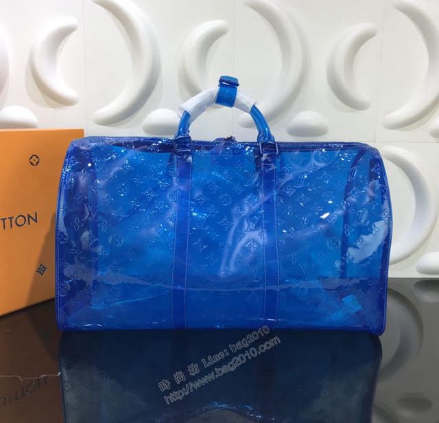 LV旅行包 頂級原單 路易威登肩背包 Monogram印花PVC 多彩KEEPALL50旅行袋 斜挎斜挎包  ydh2825
